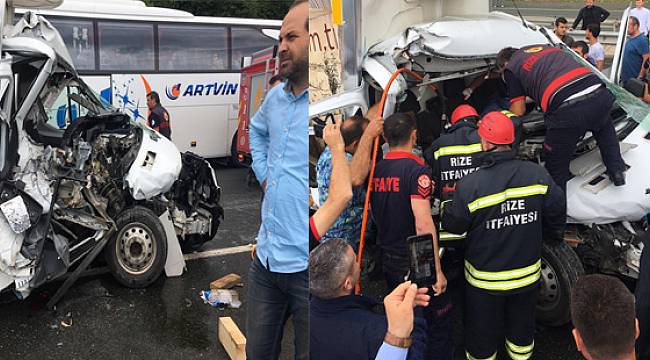 Rize'de Trafik Kazası 3 Yaralı. Araçta Sıkışanları Çıkarmak İçin Uzun Süre Uğraş Verdiler