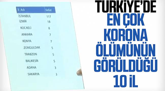 Türkiye'de il il korona ölümlerinin sayısı